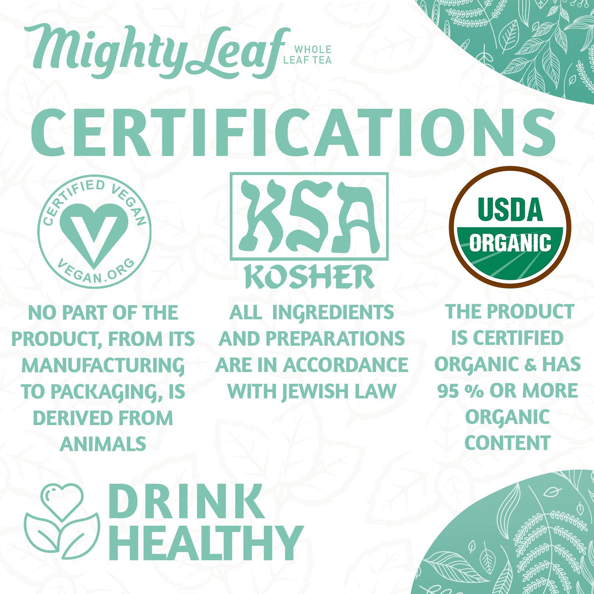 Mighty Leaf USDA Organic badge confirms certified organic ingredients.