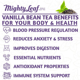 Mighty Leaf Vanilla Bean aroma enhances cozy tea moments at home.