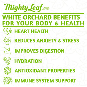 Mighty Leaf White Orchard iced tea pours bright, fruity flavors over ice.
