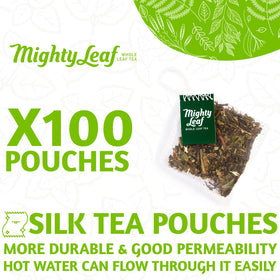 Mighty Leaf White Orchard silken tea pouches showcase whole leaves for richer aroma.