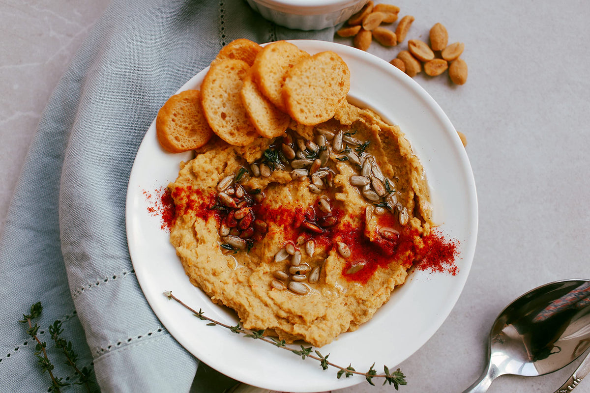 Organic tahini from Mighty Sesame Co. with slow-roasted sesame seeds for creamy hummus.