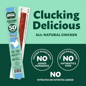 Mighty Spark Chicken Snack Sticks in hand for on-the-go snacking and easy portability.