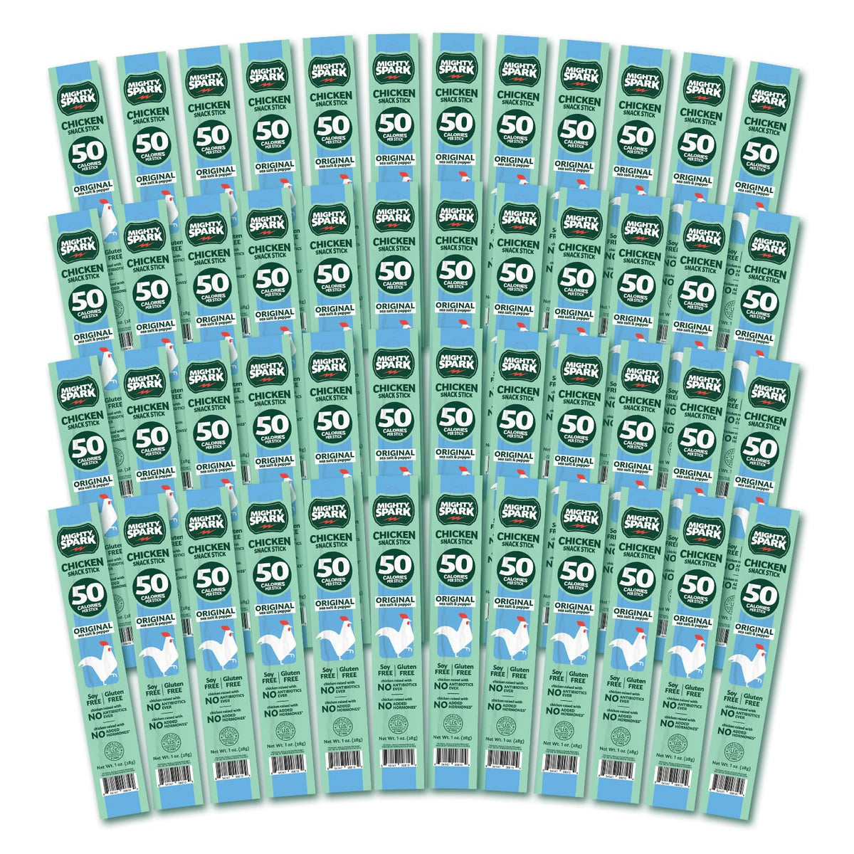 Mighty Spark Chicken Snack Sticks Original Sea Salt & Pepper pack showcasing on-the-go protein