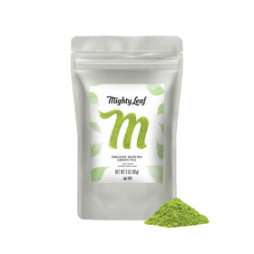 Mighty Leaf Organic Matcha powder in a 3 oz bag, vibrant green for ceremonial-style prep.