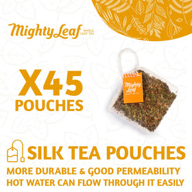 Mighty Leaf Mint Melange whole leaf in silky pouches for fuller flavor.