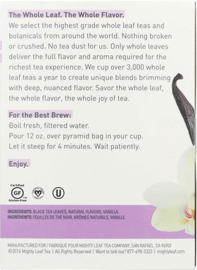 Mighty Leaf vanilla bean tea being poured for a soothing sip.