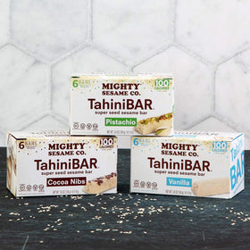 Mighty Sesame Co TahiniBars Cocoa Nibs: dairy-free treat with chocolatey crunch.