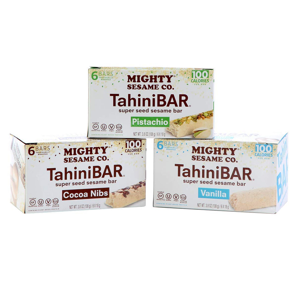 Mighty Sesame Co TahiniBars Vanilla: grab-and-go vegan gluten-free snack with creamy vanilla flavor.