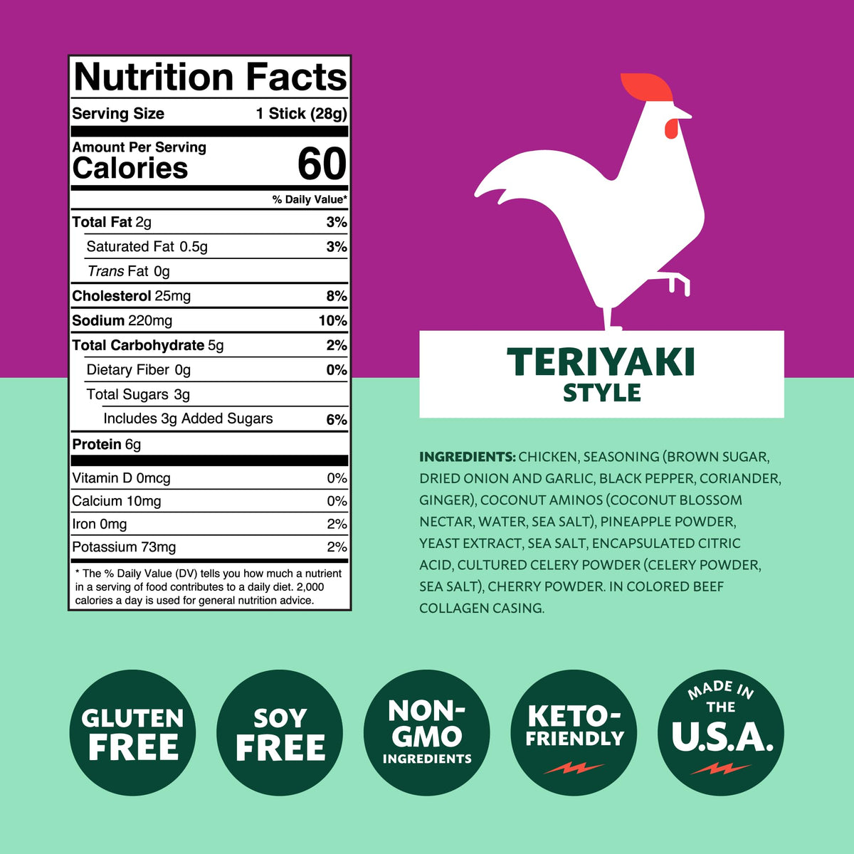 Mighty Spark Chicken Snack Sticks ingredients, simple clean components
