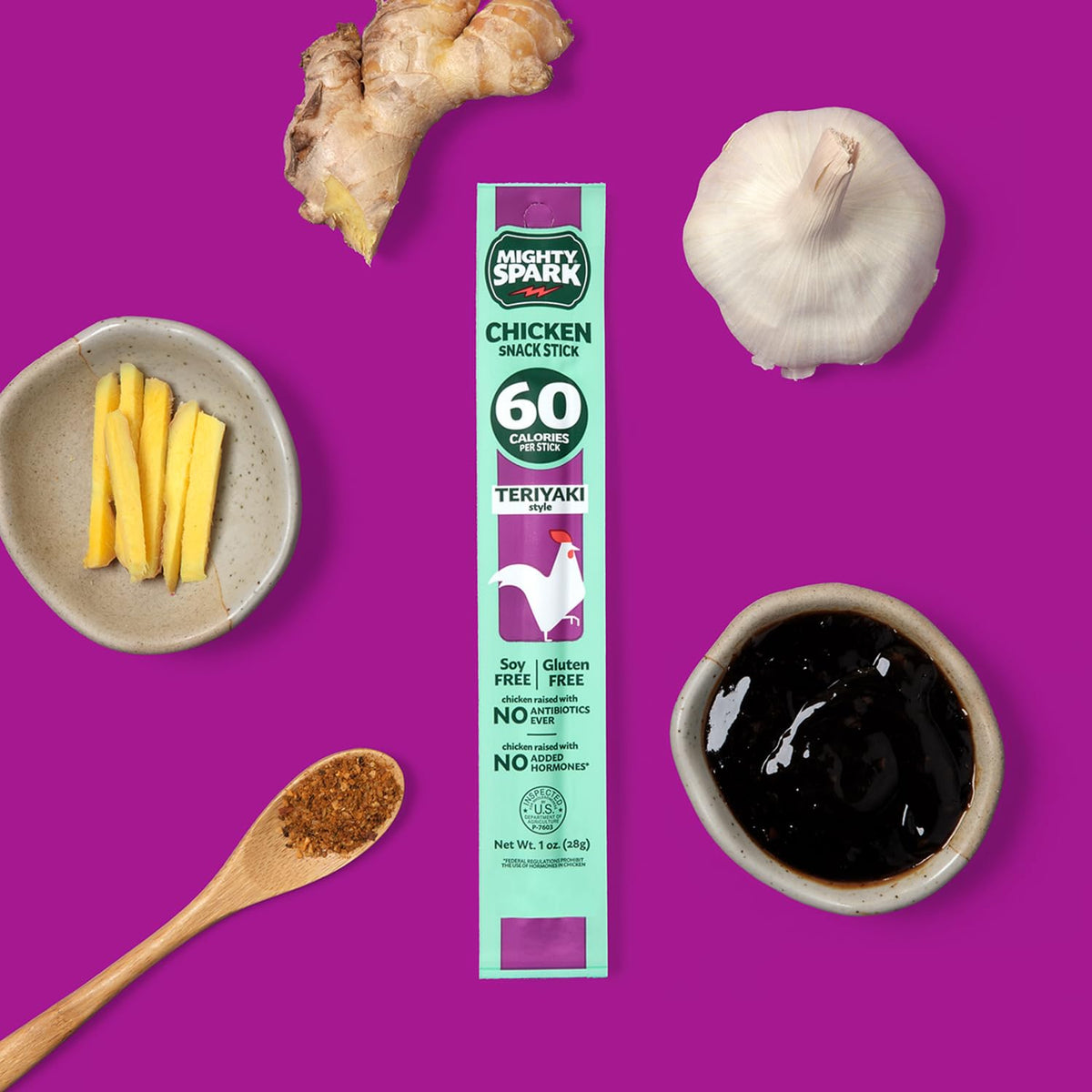 Mighty Spark Chicken Snack Sticks keto and WW approved, low-calorie protein