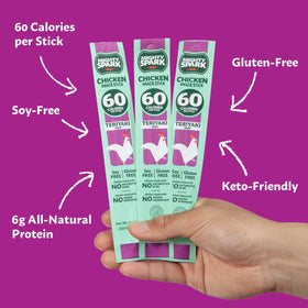 Mighty Spark Chicken Snack Sticks nutrition facts panel, 6g protein per stick