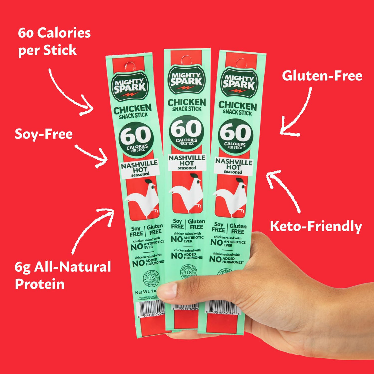 Mighty Spark packaging front – gluten-free and soy-free snack option.