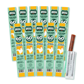 Mighty Spark Honey & Jalapeño chicken snack sticks pack front, convenient protein for on-the-go.