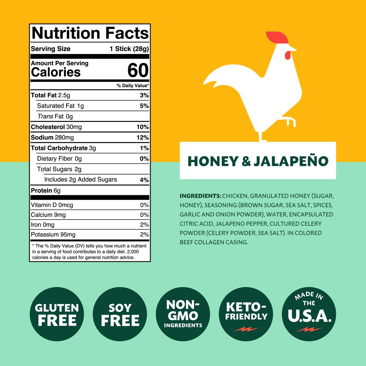 Mighty Spark Honey Jalapeno Chicken Stick closeup—tender chicken with sweet heat.