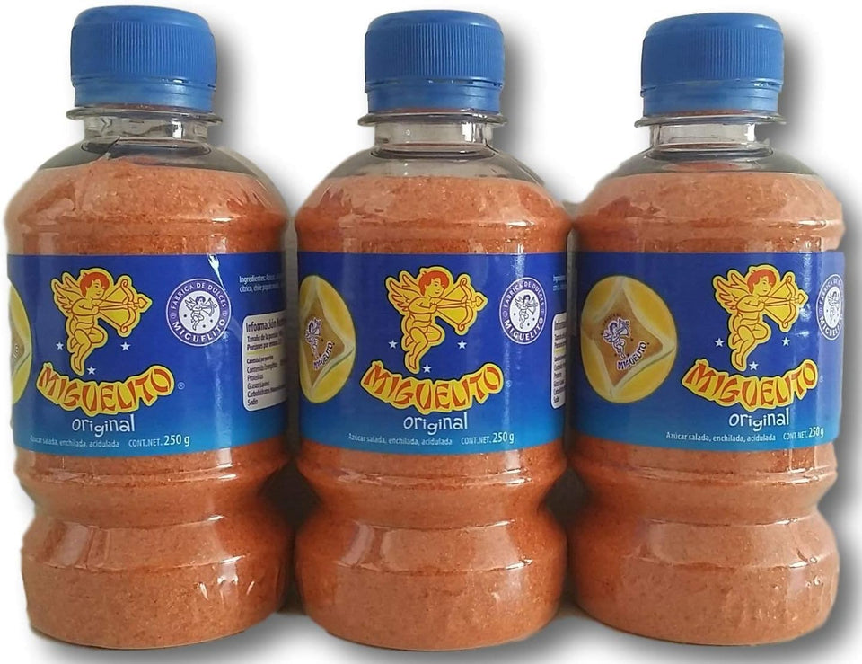 Miguelito El Original Candy Chili Powder 3-bottle pack adds bold heat to snacks and meals.