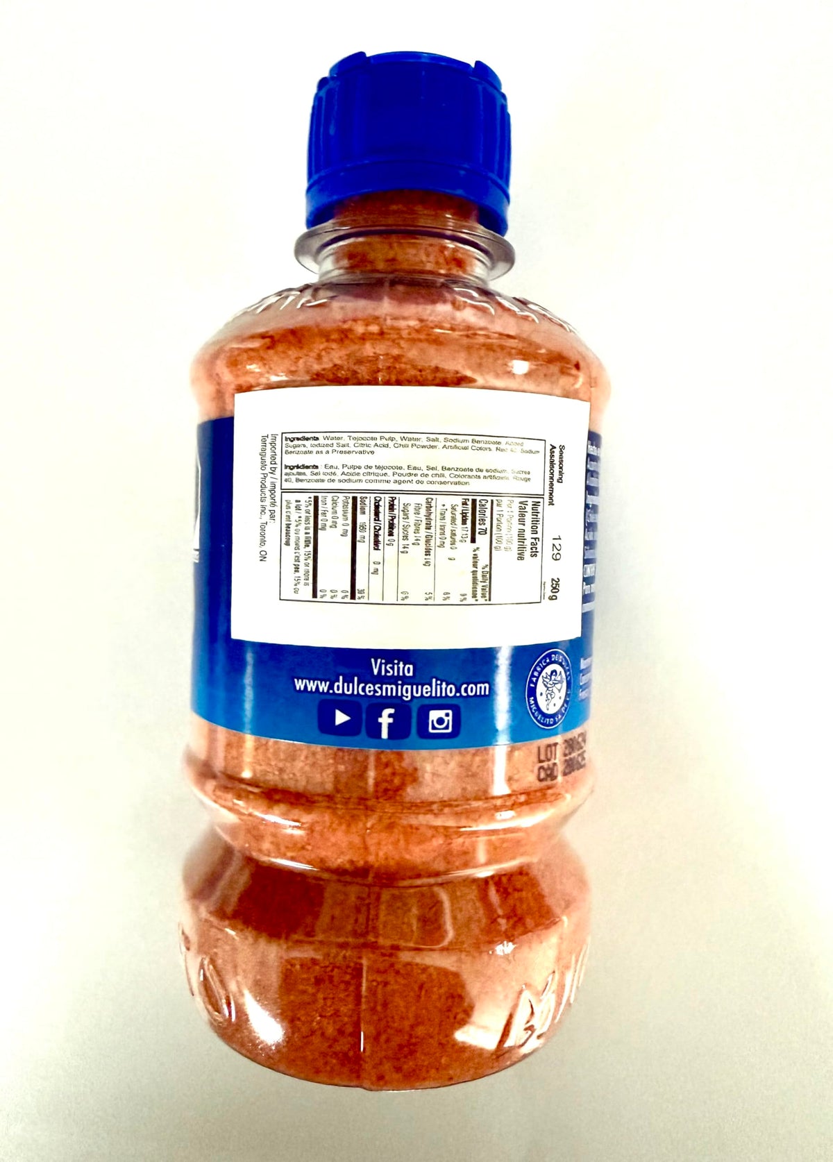 Miguelito El Original Candy Chili Powder bottle design highlights authentic Mexico flavor in every pour.