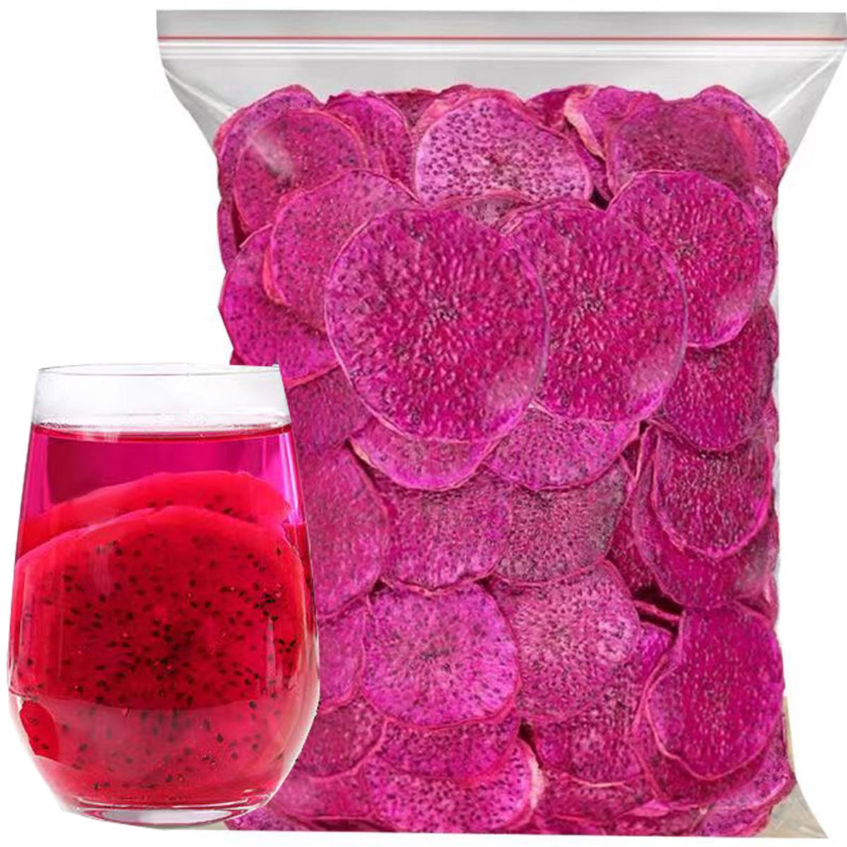 MIHUNTANG dried dragon fruit chips in bag, a convenient healthy snack.