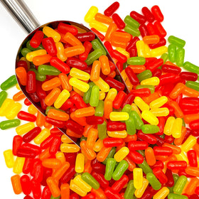 Mike and Ike chewy texture shot, enjoy a satisfying bite.