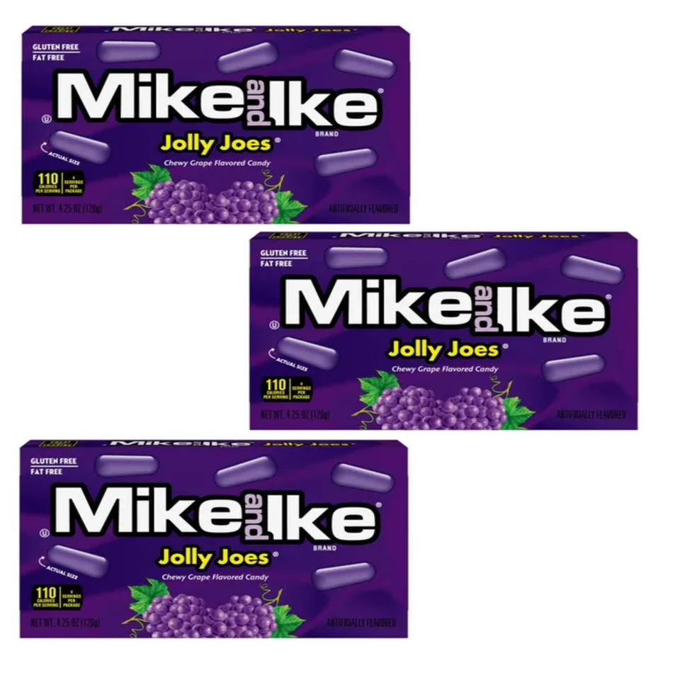 Mike and Ike Jolly Joes grape theater box ready for sharing during movie night.