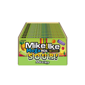 MIKE AND IKE Mega Mix Sour flavors closeup, ideal for snacking on the go.