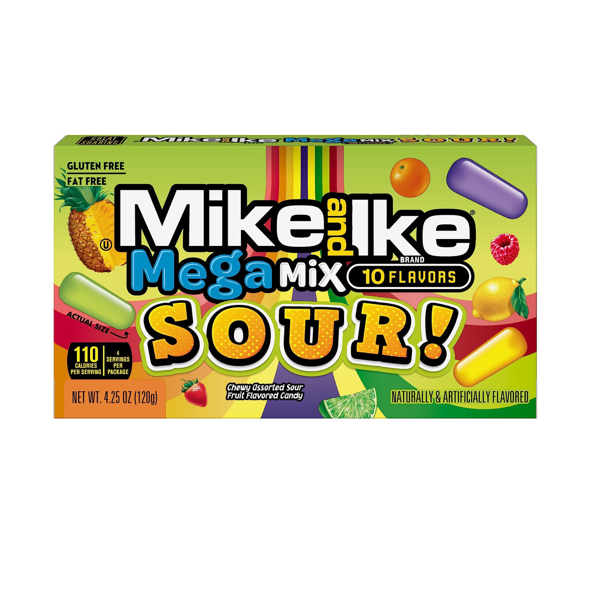 MIKE AND IKE Mega Mix Sour theater box, perfect for movie night sharing.