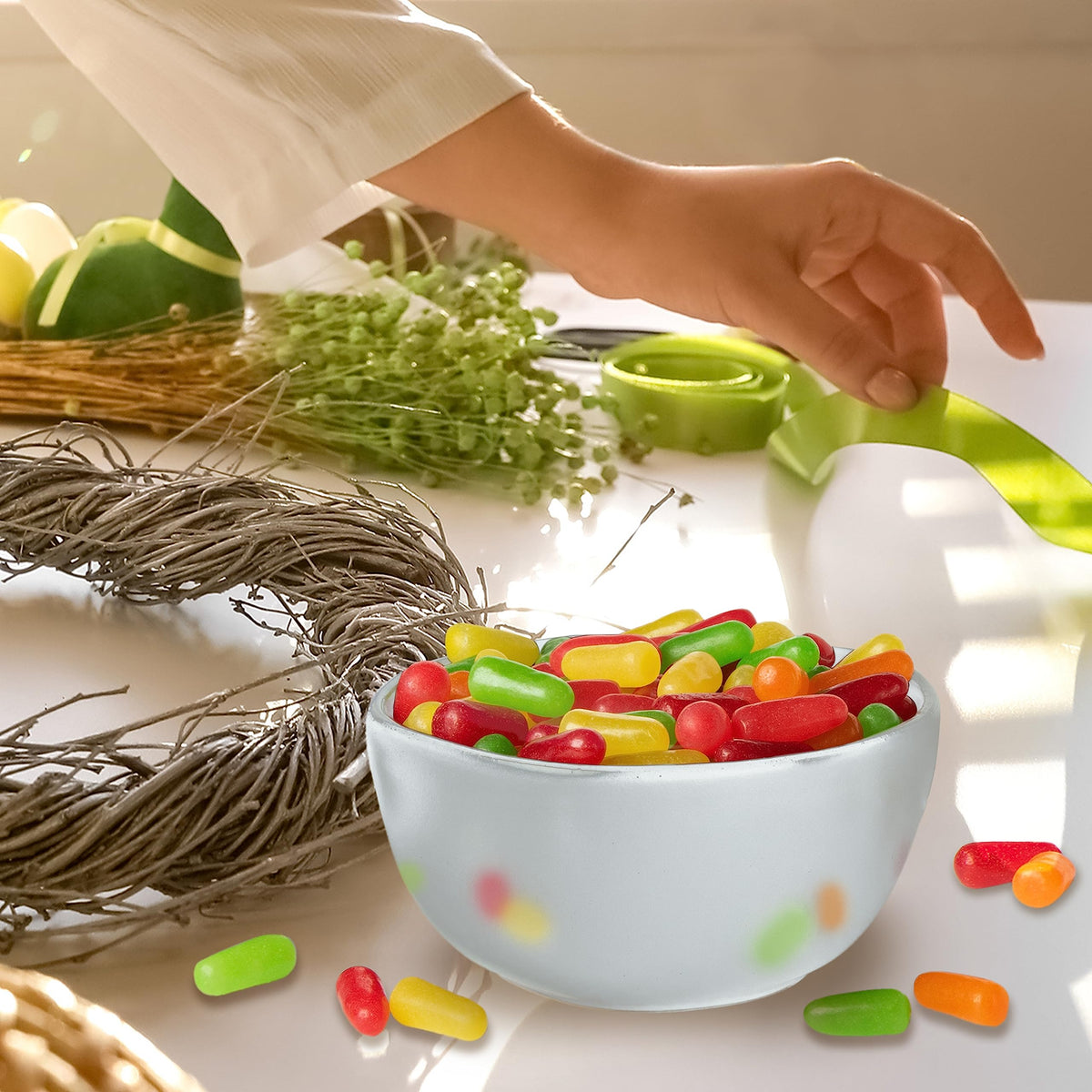 Close-up of Mike and Ike Original Fruits candy highlighting its chewy, fruity texture.
