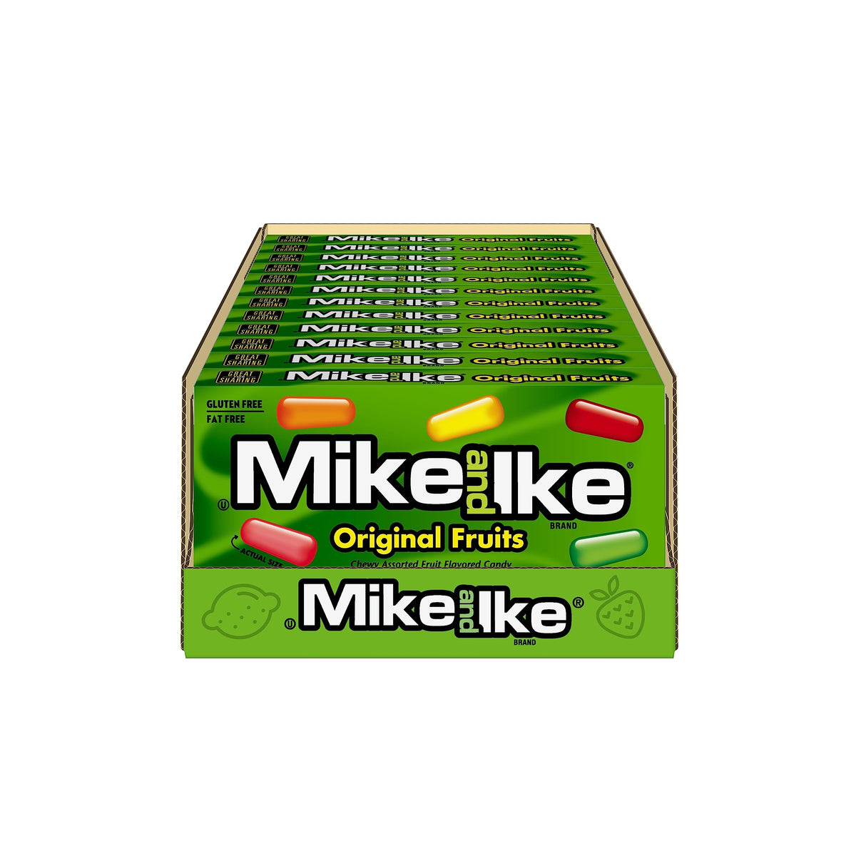 Mike and Ike Original Fruits on-the-go snack box shown in a backpack pocket.
