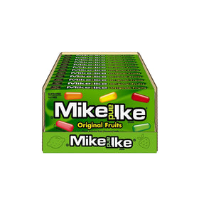 Mike and Ike Original Fruits on-the-go snack box shown in a backpack pocket.