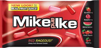 Mike and Ike Red Rageous candies close-up, vivid red fruit flavors for a bold snack.