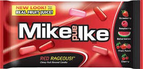 Mike and Ike Red Rageous candies close-up, vivid red fruit flavors for a bold snack.
