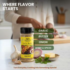 Mike's Garlic Butter Seasoning over butter creates instant garlic spread.