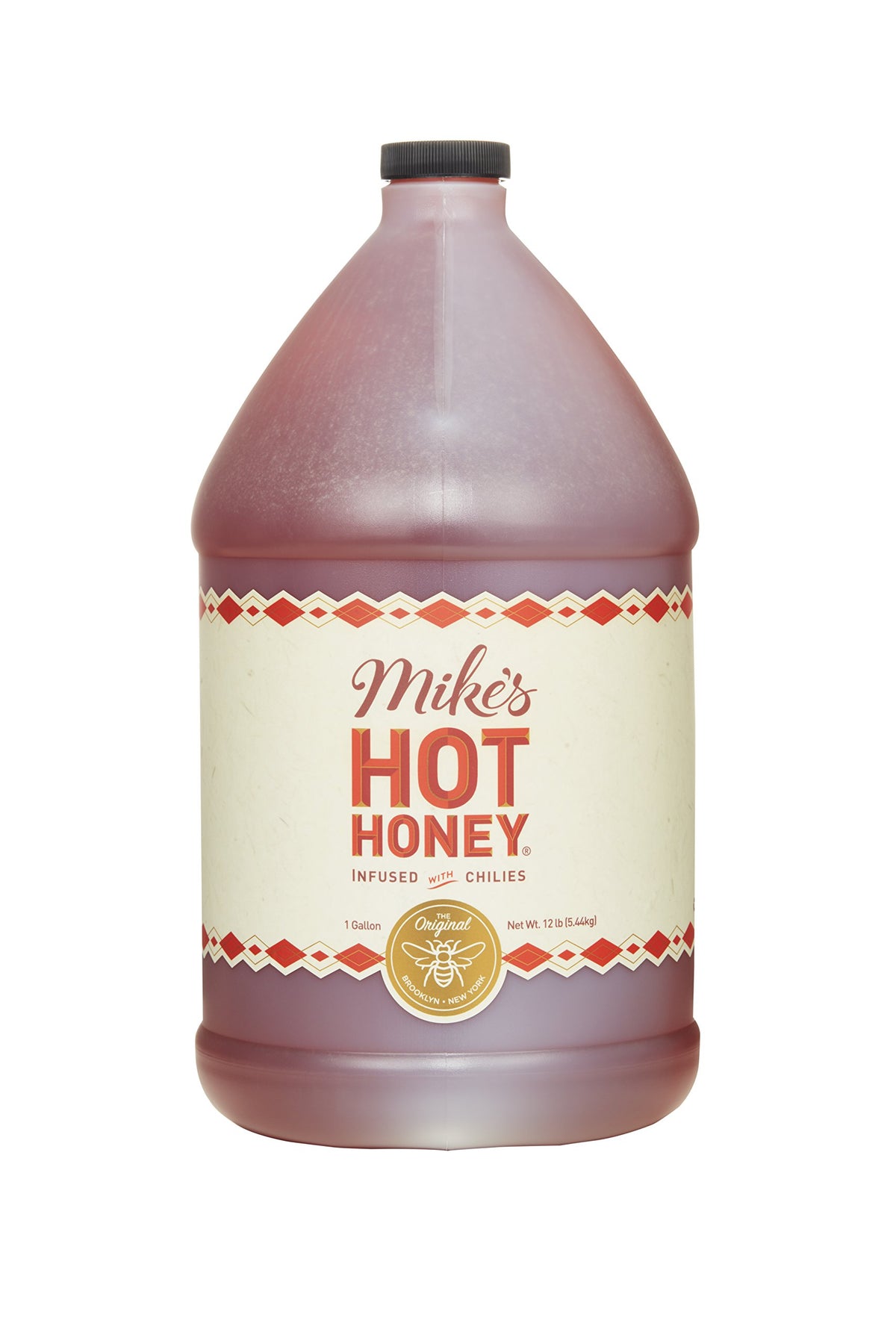 Mike's Hot Honey gallon jug ready for kitchens and bulk kitchen use.