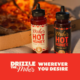 Mike's Hot Honey in a kitchen setup ready for tasting and pairing.