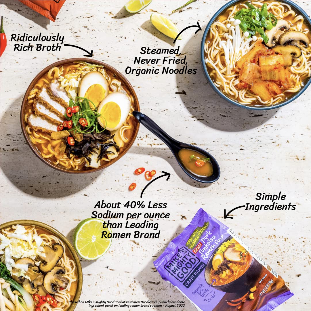 Mike's Mighty Good Craft Ramen pack-7 packaging highlights convenient, multi-pack ramen for quick meals