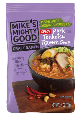 Mike's Mighty Good Craft Ramen steaming bowl showcases spicy pork tonkotsu flavor ready to savor