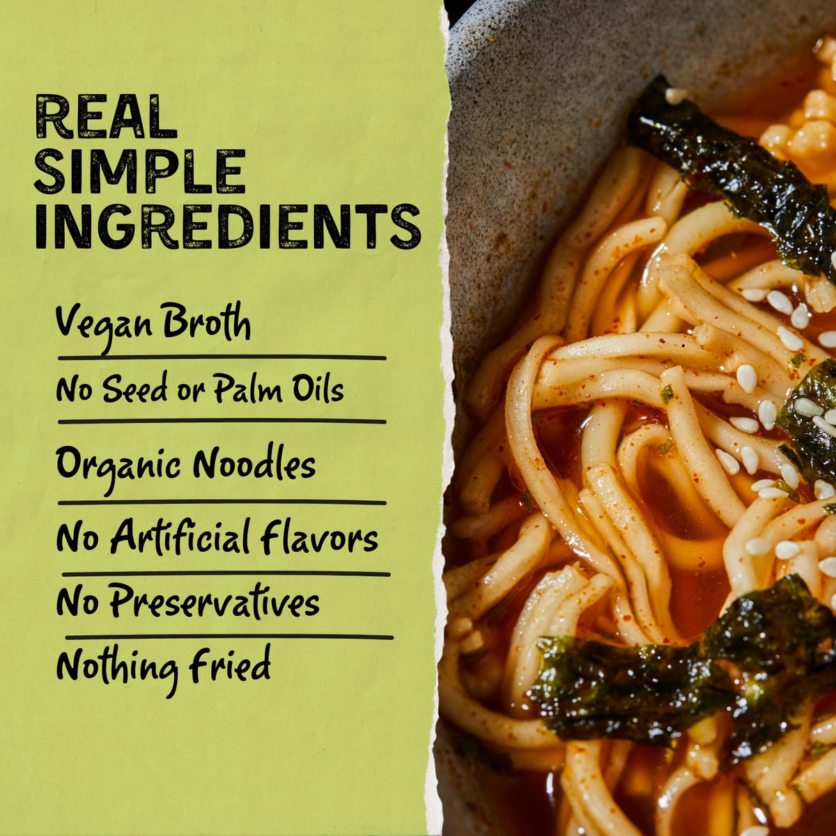 Mike’s Mighty Good ingredients non-GMO label close-up signals clean vegan broth.