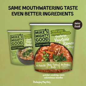 Mike’s Mighty Good palm-oil-free label close-up reinforces vegan-friendly choice.