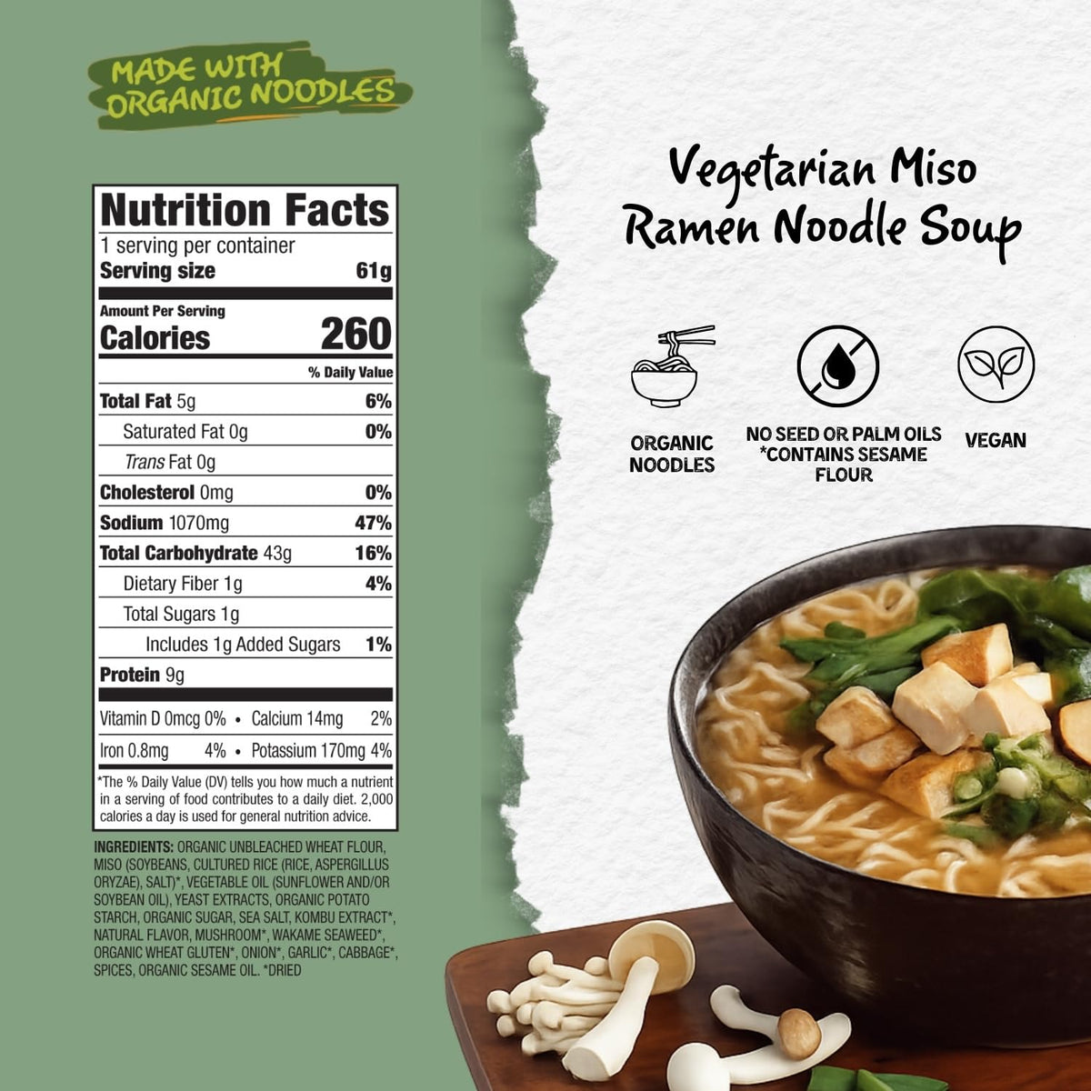 Mike's Mighty Good Savory Miso Soup noodles close-up, tender texture.