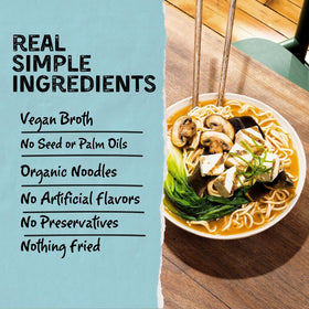 Mike’s Mighty Good Vegan Miso Ramen Cup ready in minutes on kitchen counter.