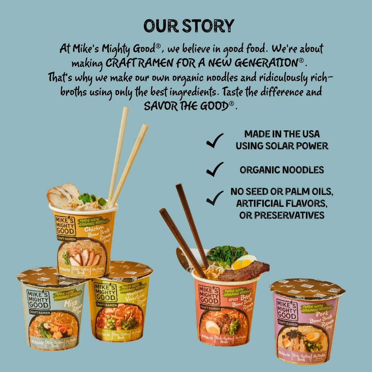 Mike’s Mighty Good Vegan Miso Ramen Cup ready-to-serve with topping inspiration.