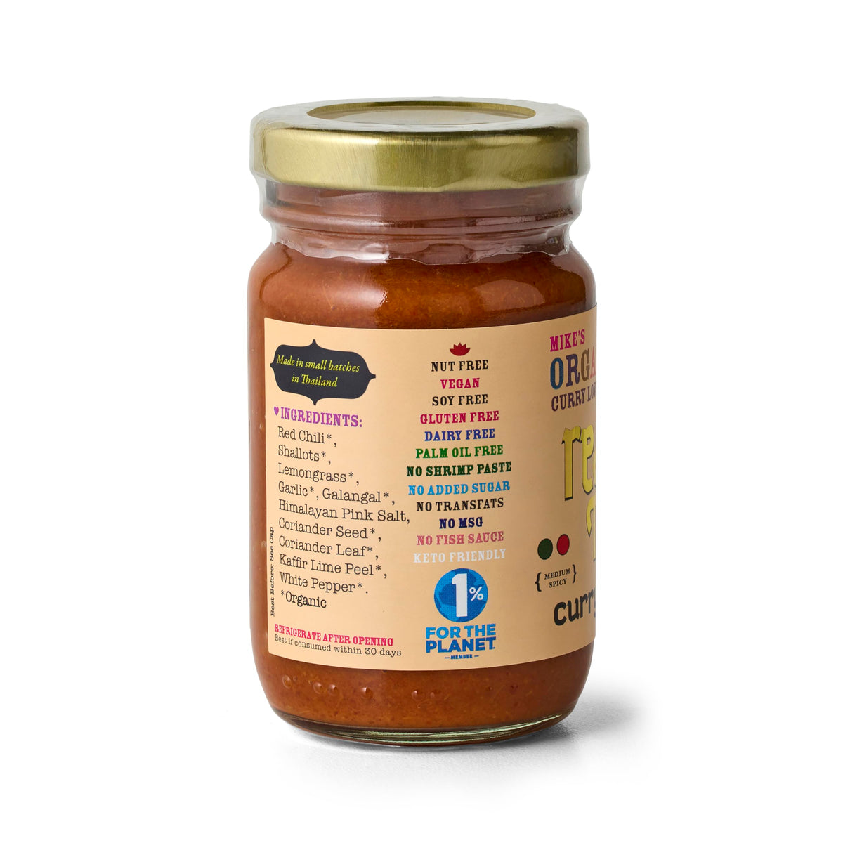 MIKE'S Organic Red Thai Curry Paste ingredients show natural herbs and spices.