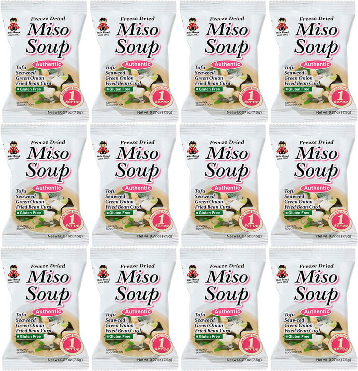 Miko Brand freeze-dried miso soup serving pouch with tofu and seaweed, ideal for quick meals.