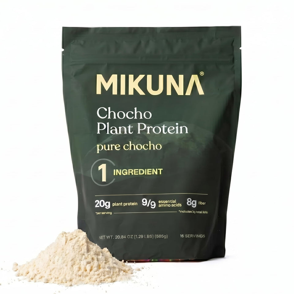 Mikuna Chocho protein powder bag showing a pure, single-ingredient formula for versatile meals.