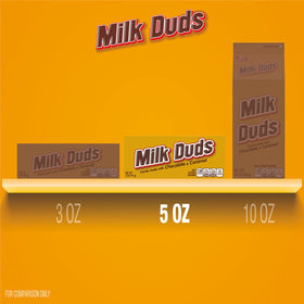 Close-up of Milk Duds caramel center coated in chocolate