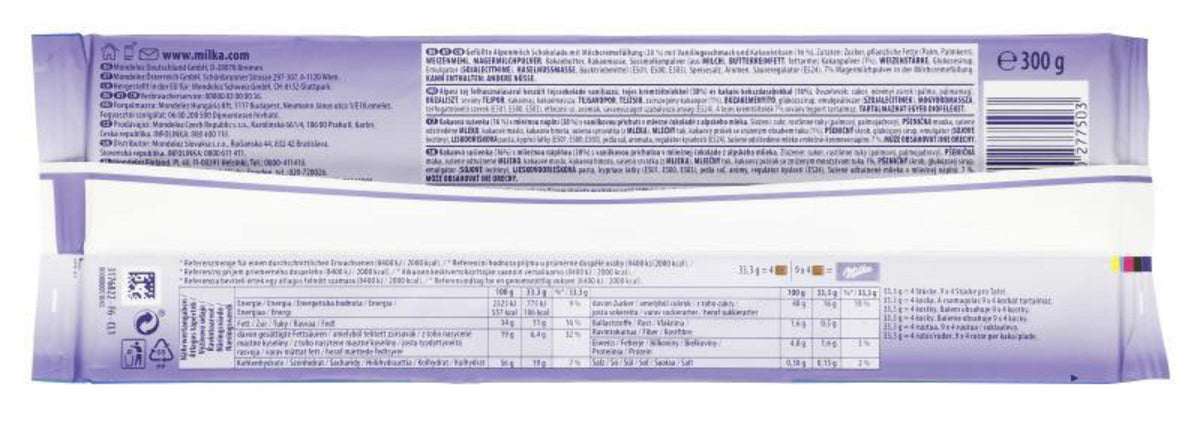 Cross-section view shows Oreo filling inside Milka chocolate