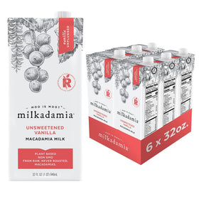 Milkadamia Macadamia Milk Unsweetened Vanilla carton showing creamy, sugar-free formulation