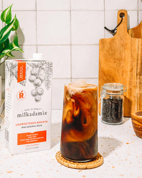 Milkadamia Unsweetened Barista Macadamia Milk ingredients highlight raw macadamia base.