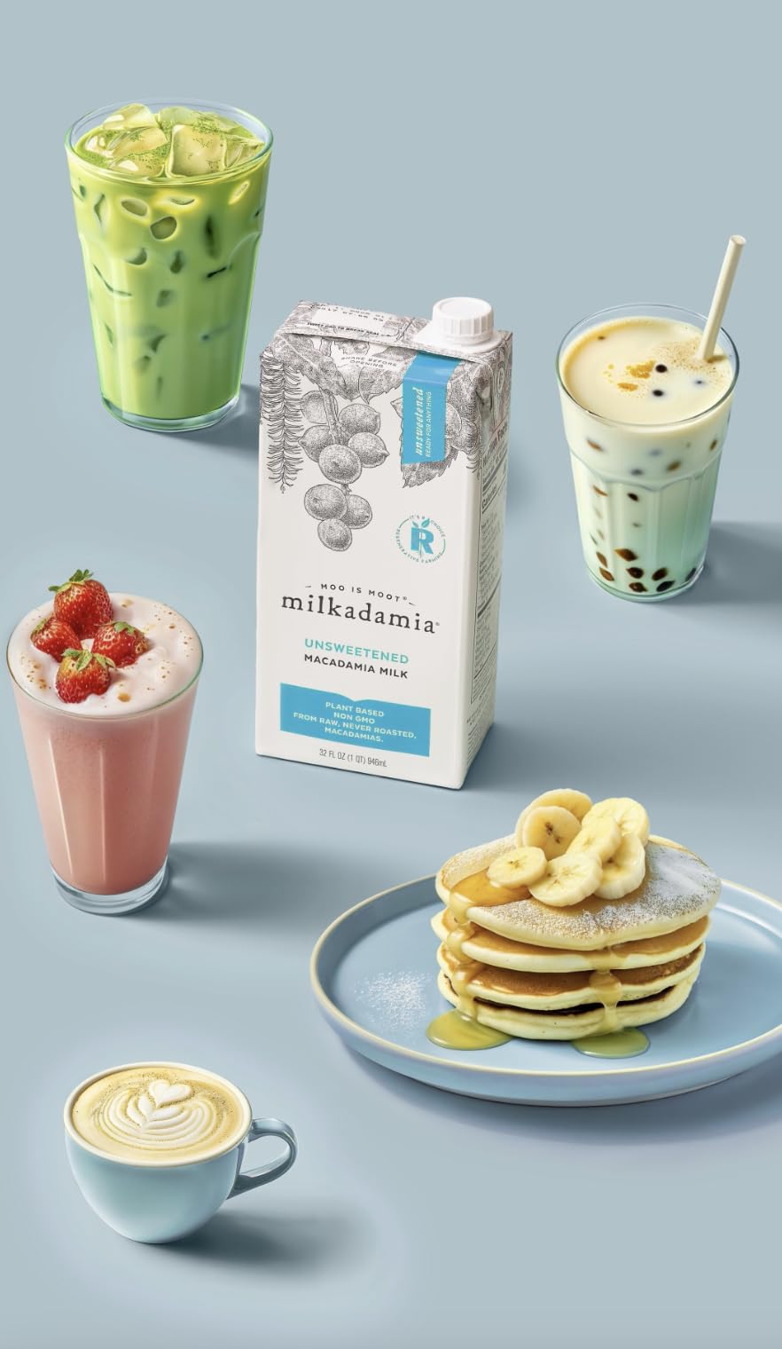 Milkadamia unsweetened macadamia milk smoothie ingredient highlighting plant-based richness.