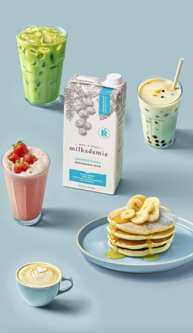 Milkadamia unsweetened macadamia milk smoothie ingredient highlighting plant-based richness.