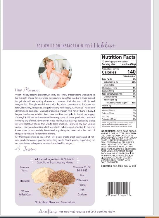 MilkBliss soft-baked cookie closeup, chewy texture for a convenient lactation snack.